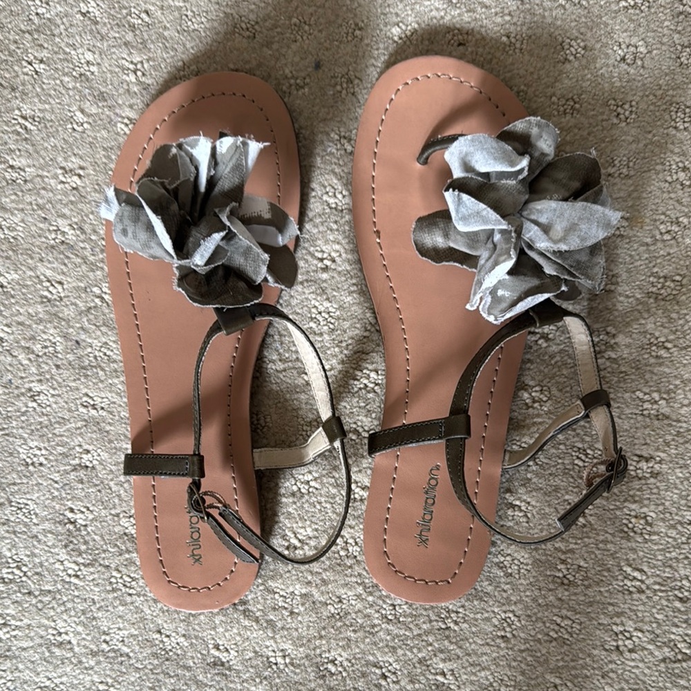 Xhilaration Women's Sandals with Floral Accents - Brown and Gray